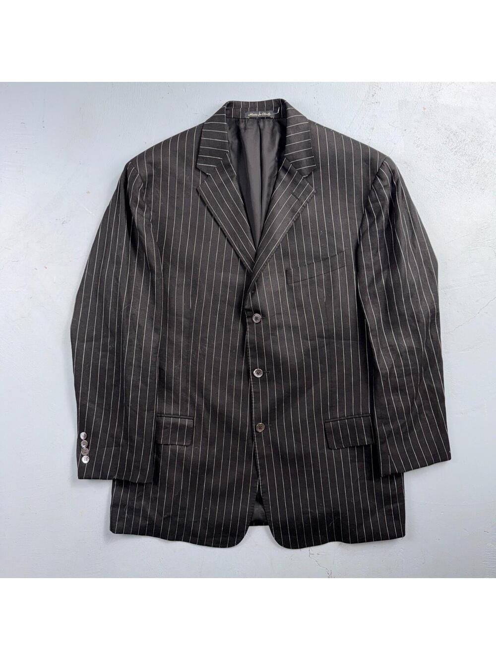 Ralph Lauren Purple Label Black Linen Suit Jacket Mens 44R Pinstripe $3,995 VTG